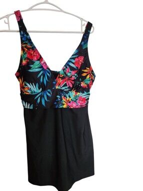 Krista Women's Floral Black One-Piece Swimsuit Size 12